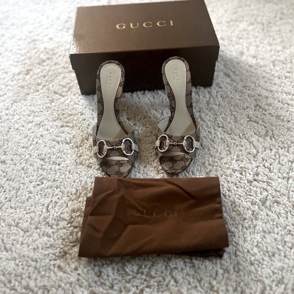 GG logo open toe slide heels